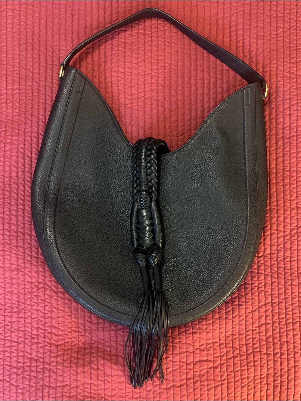 Altuzarra Ghianda Large Black Grained Pebble Leather Crossbody Knot Saddle Bag